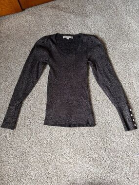 LOFT Black Metallic Ribbed Scoop Neck Sweater